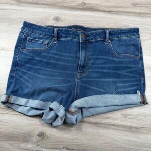 Aeropostale Womens High Rise Midi Denim Shorts Dark Wash Size‎ 18 Stretch Cuffed